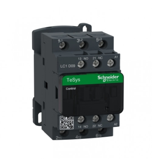 LC1D09F7 - Contactor, TeSys Deca, nonreversing, 9A, 5HP at 480VAC, up to 100kA SCCR, 3 phase, 3 NO, 110VAC 50/60Hz coil, open style - Schneider Electric
