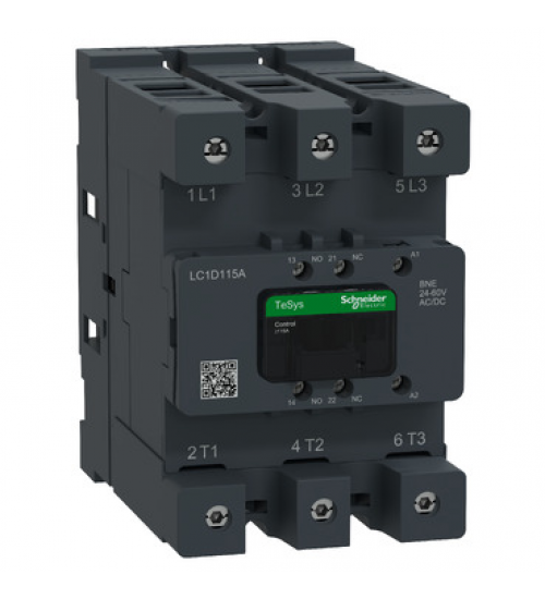 LC1D115ABNE - Contactor, Tesys Deca Advanced, 3P(3NO), AC-3/AC-3e, <=440V, 115A, 24-60V AC/DC coil, connector - Schneider Electric