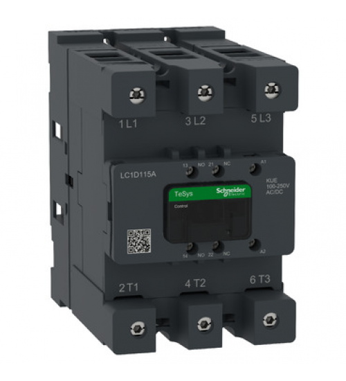 LC1D115AKUE - Contactor, Tesys Deca Advanced, 3P(3NO), AC-3/AC-3e, <=440V, 115A, 100-250V AC/DC coil,connector - Schneider Electric