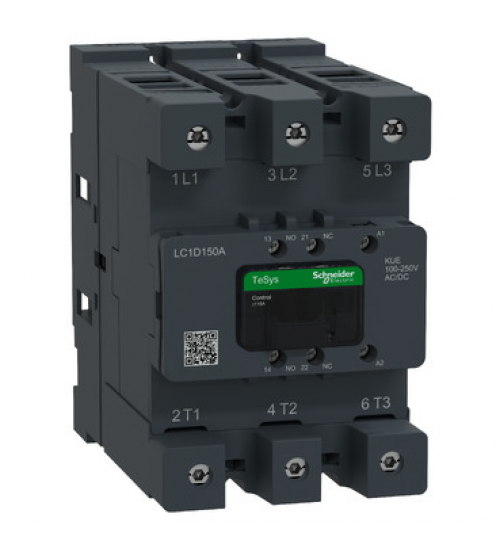 LC1D150AKUE - Contactor, Tesys Deca Advanced, 3P(3NO), AC-3/AC-3e, <=440V, 150A, 100-250V AC/DC coil,connector - Schneider Electric