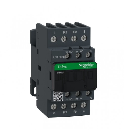 LC1D258M7 - IEC contactor, TeSys Deca, nonreversing, 40A resistive, 4 pole, 2 NO and 2 NC, 220VAC 50/60Hz coil, open style - Schneider Electric