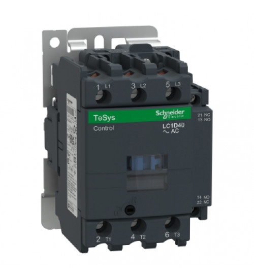  Schneider Electric LC1D40M7 IEC contactor, TeSys D, nonreversing, 40A, 30HP at 480VAC, up to 100kA SCCR, 3 phase, 3 NO, 220VAC 50/60Hz coil, open