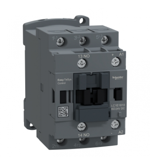 LC1E1810BD - Contactor,Easy TeSys Control,LC1E,3P(3NO),AC-3/AC-3e,<=440V,18A,24V DC coil,1 NO auxiliary contact - Schneider Electric