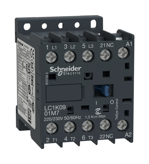 Schneider Electric LC1K0901F7 - TeSys K contactor - 3P - AC-3 440 V 9 A - 1 NC aux. - 110 V AC coil