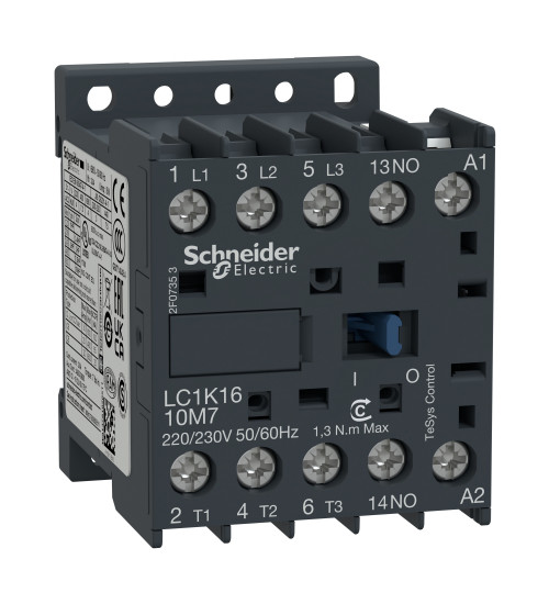 Schneider Electric LC1K1610B7 - TeSys K contactor - 3P - AC-3 440 V 16 A - 1 NO aux. - 24 V AC coil