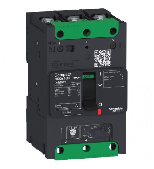 Schneider Electric LV426152 - circuit breaker Compact NSXm E (16 kA at 415 VAC), 3P, 32 A rating TMD trip unit, compression lugs and busbar connectors