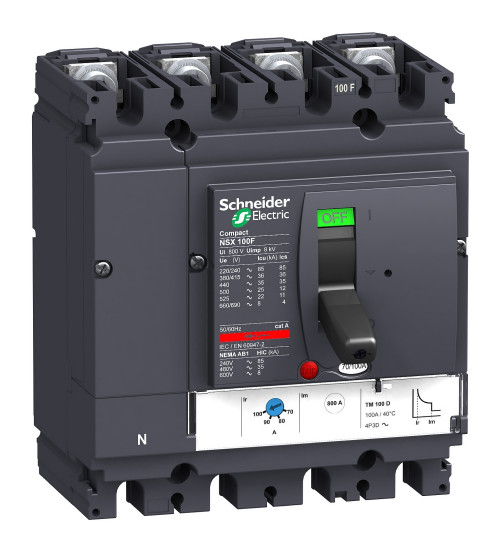 Schneider Electric LV429642 - circuit breaker Compact NSX100F, 36 kA at 415 VAC, TMD trip unit 63 A, 4 poles 3d