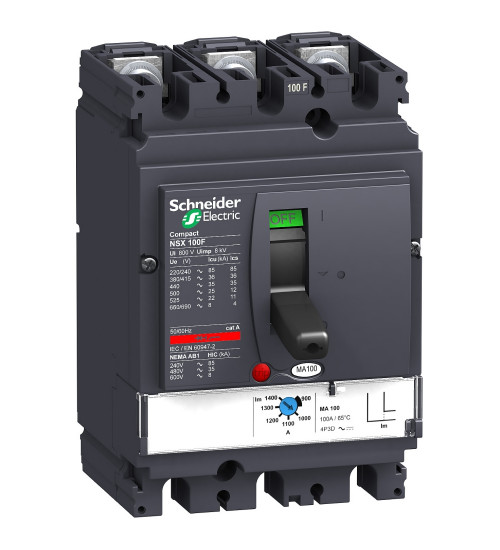 Schneider Electric LV429744 - circuit breaker Compact NSX100F, 36 kA at 415 VAC, MA trip unit 6.3 A, 3 poles 3d