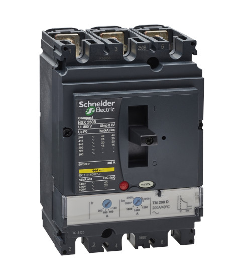 Schneider Electric LV431111 - circuit breaker Compact NSX250B, 25 kA at 415 VAC, TMD trip unit 200 A, 3 poles 3d