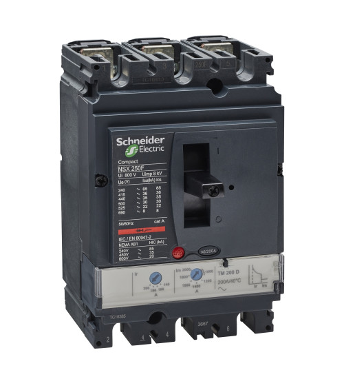 Schneider Electric LV431631 - circuit breaker Compact NSX250F, 36 kA at 415 VAC, TMD trip unit 200 A, 3 poles 3d