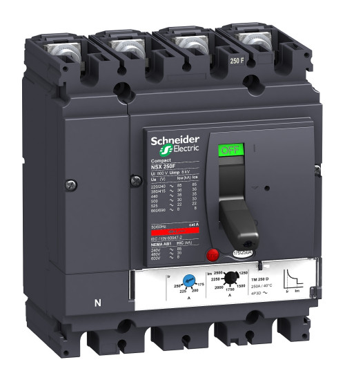 Schneider Electric LV431640 - circuit breaker Compact NSX250F, 36 kA at 415 VAC, TMD trip unit 250 A, 4 poles 3d