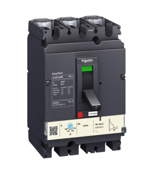 Schneider Electric LV510305 - circuit breaker EasyPact CVS100B, 25 kA at 415 VAC, 63 A rating thermal magnetic TM-D trip unit, 3P 3d