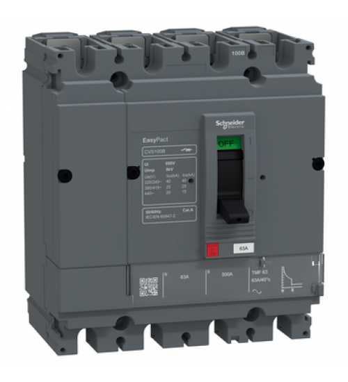 LV510315FT - circuit breaker, EasyPact CVS100B, 25kA at 415VAC, 63A, TMF trip unit, 4P3d, FTFM - Schneider Electric LV510315FT - circuit breaker, EasyPact CVS100B, 25kA at 415VAC, 63A, TMF trip unit, 4P3d, FTFM - Schneider Electric
