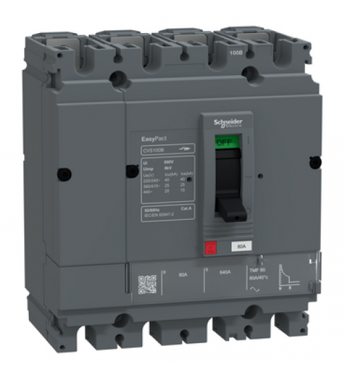 LV510316FT - circuit breaker, EasyPact CVS100B, 25kA at 415VAC, 80A, TMF trip unit, 4P3d, FTFM - Schneider Electric LV510316FT - circuit breaker, EasyPact CVS100B, 25kA at 415VAC, 80A, TMF trip unit, 4P3d, FTFM - Schneider Electric