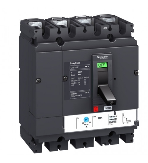 LV510346 - circuit breaker Easy Pact CVS100F, 36kA at 415V AC, 80A rating thermal magnetic TM - D trip unit, 4P 3d - Schneider Electric