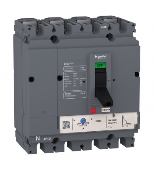 Schneider Electric LV525322 - circuit breaker EasyPact CVS250B, 25 kA at 415 VAC, 200 A rating thermal magnetic TM-D trip unit, 4P 3d