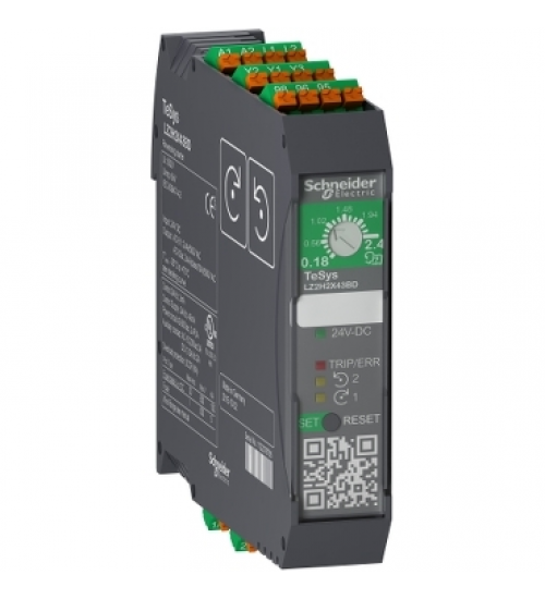 LZ2H2X43BD - Reversing ultra compact starter, TeSys Hybrid, 3P, 500VAC, 0.75kW at 400V, 24VDC, Spring terminal - Schneider Electric