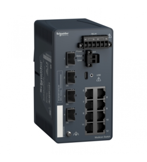 Schneider Electric MCSESM123F2LG0 - network switch, Modicon Networking, managed, 8 ports for copper with 4Gigabit SFP