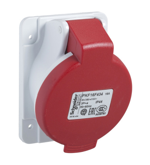 Schneider Electric PKF16F435 - PratiKa socket - screw - angled - 16A - 3P + N + E - 380...415 V AC - panel