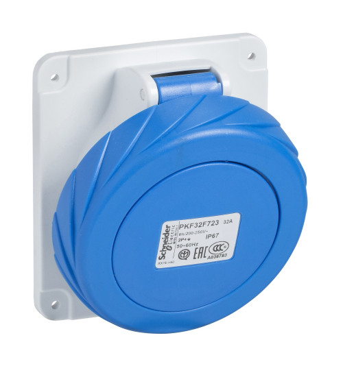 Schneider Electric PKF16F723 - PratiKa socket - screw - angled - 16A - 2P + E - 200...250 V AC - panel