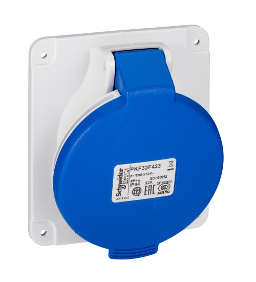 Schneider Electric PKF32F423 - PratiKa socket - screw - angled - 32A - 2P + E - 200...250 V AC - panel