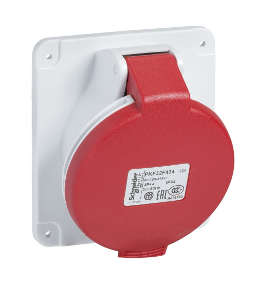 Schneider Electric PKF32F434 - PratiKa socket - screw - angled - 32A - 3P + E - 380...415 V AC - panel
