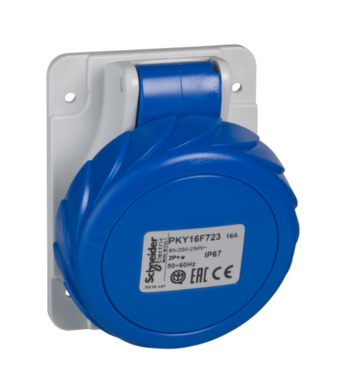 Schneider Electric PKY16F723 - PratiKa socket - fast - angled - 16A - 2P + E - 200...250 V AC - panel