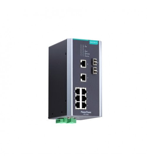 PT-510-MM-LC-HV, IEC 61850-3 managed DIN-rail Ethernet switch, with 8 10/100BaseT(X) ports and 2 100BaseFX multi-mode ports with LC connectors, 1 isolated power supply (88 to 300 VDC or 85 to 264 VAC), -40 to 85°C operating temperature PT-510-MM-LC-HV, IEC 61850-3 managed DIN-rail Ethernet switch, with 8 10/100BaseT(X) ports and 2 100BaseFX multi-mode ports with LC connectors, 1 isolated power supply (88 to 300 VDC or 85 to 264 VAC), -40 to 85°C operating temperature