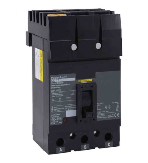 Square D QBA32070 - Circuit breaker, PowerPacT Q, 70A, 3 pole, 240VAC, 10kA, I - Line, thermal magnetic, 80%, ABC | Schneider Electric