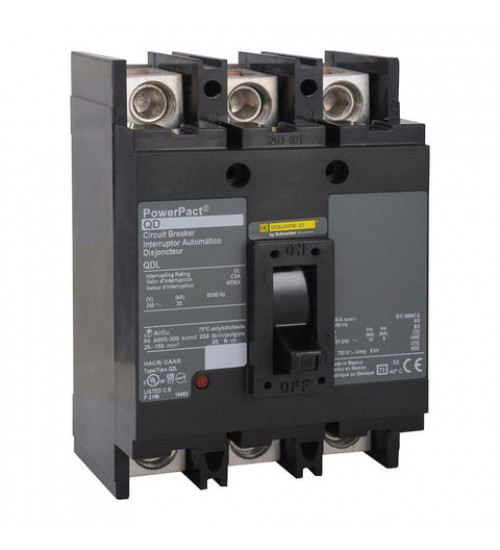 Square D QDL32250 - Circuit breaker, PowerPacT J, 225A, 3 pole, 600VAC, 50kA, I - Line, thermal magnetic, 80%, ABC | Schneider Electric
