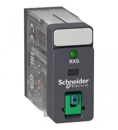 Schneider Electric RXG22BD - Interface plug-in relay, 5 A, 2 CO, lockable test button, LED, 24 V DC
