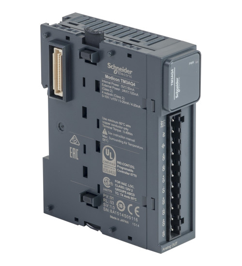 Schneider Electric TM3AQ4 - analog output module, Modicon TM3, 4 outputs, screw, 24V DC