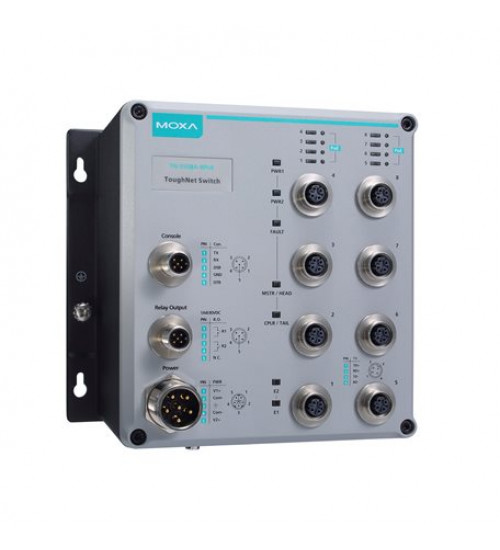 Moxa TN-5508A-8POE-WV-T, 8 10/100BaseT(X) with 802.3at PoE+ ports with M12 connector, power input 24 to 110 VDC, -40 to 75°C operating temperature, Electrihub, Electrical store, Electrical supply store