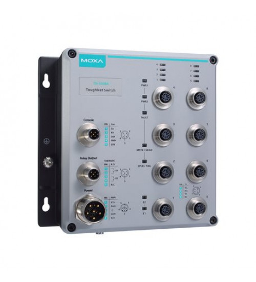 Moxa TN-5508A-WV-CT-T, Managed Ethernet switch with 8 10/100BaseT(X) ports with M12 connector, dual redundant power inputs (24-110 VDC), -40 to 75°C operating temperature, conformal coating, Electrihub, Electrical store, Electrical supply store Moxa TN-5508A-WV-CT-T, Managed Ethernet switch with 8 10/100BaseT(X) ports with M12 connector, dual redundant power inputs (24-110 VDC), -40 to 75°C operating temperature, conformal coating, Electrihub, Electrical store, Electrical supply store