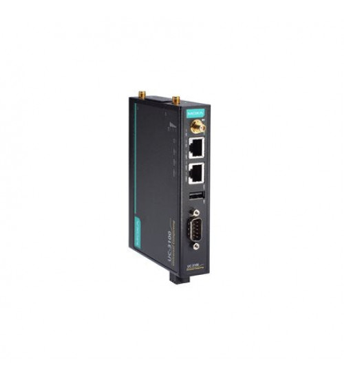 UC-3101-T-EU-LX, Arm-based computer for the EU region with built-in LTE Cat. 1 module, 1 GHz processor, 1 GB RAM, 8 GB eMMC, 2 Ethernet ports, 1 serial port, 1 USB port, -40 to 70°C operating temperature