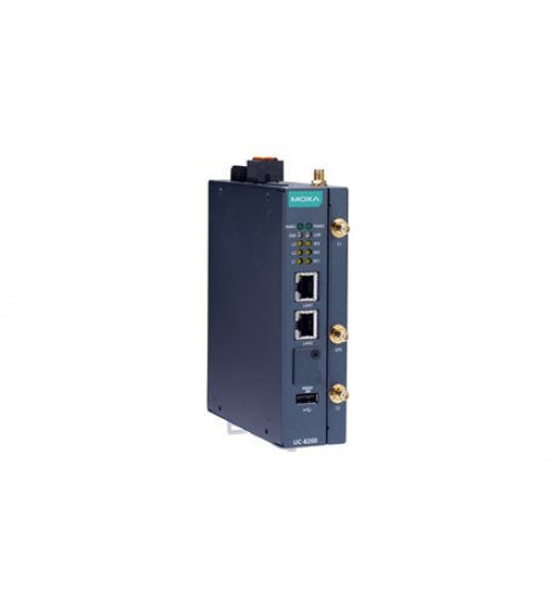 UC-8220-T-LX-AP-S, Arm Cortex-A7 dual-core 1 GHz IIoT gateway with built-in TPM module, Asia-Pacific region LTE Cat. 4 module preinstalled, 1 Mini PCIe expansion slot for a Wi-Fi module, 1 CAN port, 4 DIs, 4 DOs, -40 to 70°C operating temperature