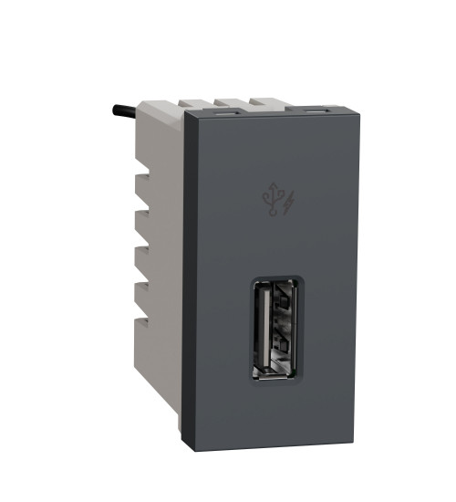 Schneider Electric UNS21USB1P1M_GY - USB charger, Unica Pure, 2.1A 5V type A, 1 module, grey