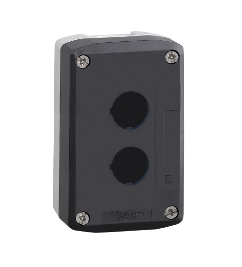 Schneider Electric XALD02 - Empty enclosure, plastic, dark grey lid, for push button Ã22, 2 cut-outs