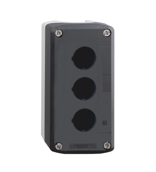 Schneider Electric XALD03 - dark grey empty enclosure lid with light grey base - 3 cut-outs