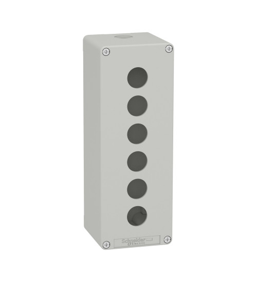Schneider Electric XAPD4506 - Die cast empty control station, Harmony XAP, XB2 SL, zinc alloy, grey, M25, 6 cut outs 22mm, 80x220x77mm