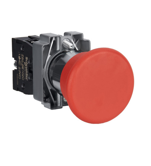 Schneider Electric XB2BC42C - Complete push button, Easy Harmony XB2, metal, red, mushroom head 40mm, 22mm, 1NC