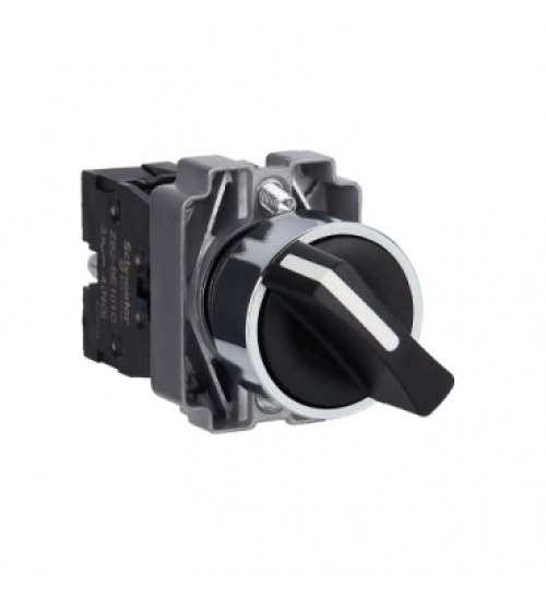 Schneider Electric XB2BD21C - Complete selector switch, Easy Harmony XB2, metal, black, 22mm, 2 positions, stay put, 1NO