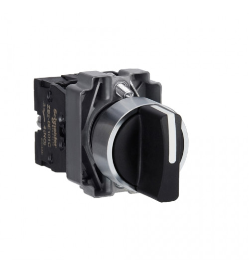 Schneider Electric XB2BD73C - Selector switch, Easy Harmony XB2, metal, black, 22mm, 3 positions, spring return from left, stay put on right, 2NO