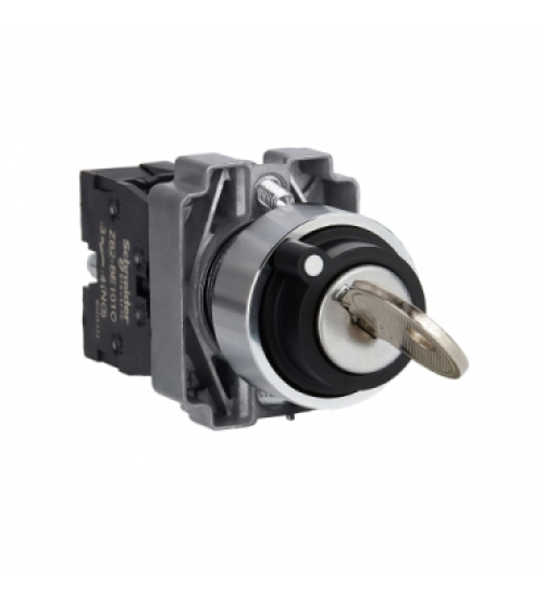 XB2BG21C - Key selector switch, Easy Harmony XB2, metal, black, 22mm, key no 455, 2 positions, stay put, left side pull out, 1NO - Schneider Electric