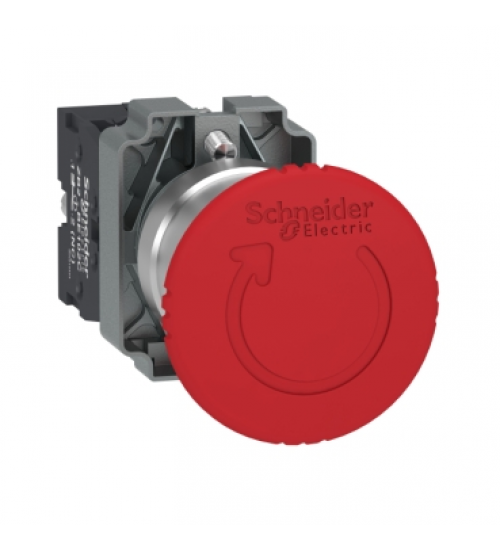 Schneider Electric XB2BS8442C - Emergency stop, Easy Harmony XB2, metal, red, mushroom 40mm, 22mm, turn to release, 1NC