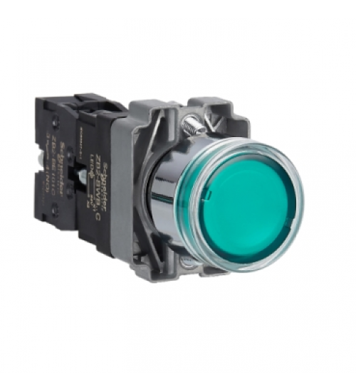Schneider Electric XB2BW33B1C - Illuminated push button, Easy Harmony XB2, metal, flush, green, 22mm, spring return, 24V AC DC, 1NO