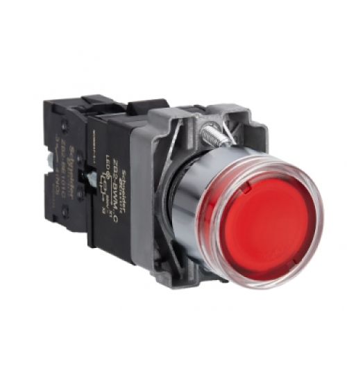 Schneider Electric XB2BW34M1C - Complete illuminated push button, Easy Harmony XB2, metal, flush, red, 22mm, spring return, 220V AC, 1NO
