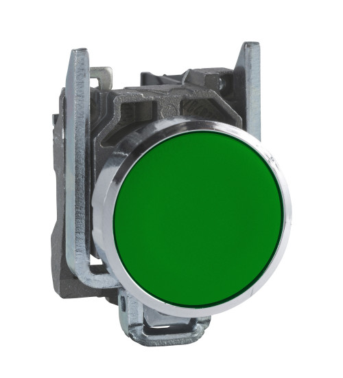 Schneider Electric XB4BA31 - Push button, metal, flush, green, Ã22, spring return, unmarked, 1 NO