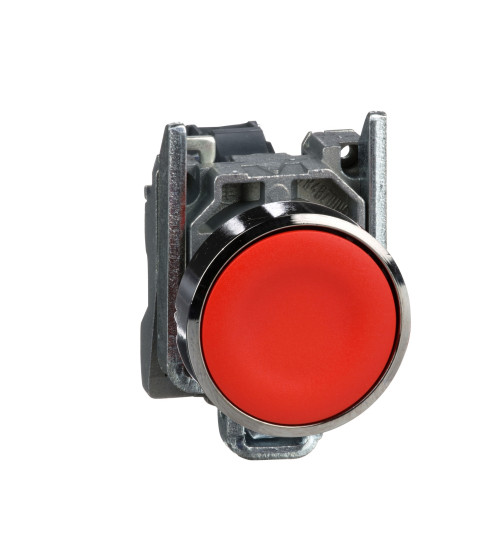 Schneider Electric XB4BA42 - Push button, metal, flush, red, Ã22, spring return, unmarked, 1NC