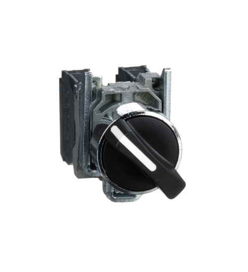Schneider Electric XB4BD25 - Selector switch, metal, black, Ã22, 2 positions, stay put, 1 NO+1 NC
